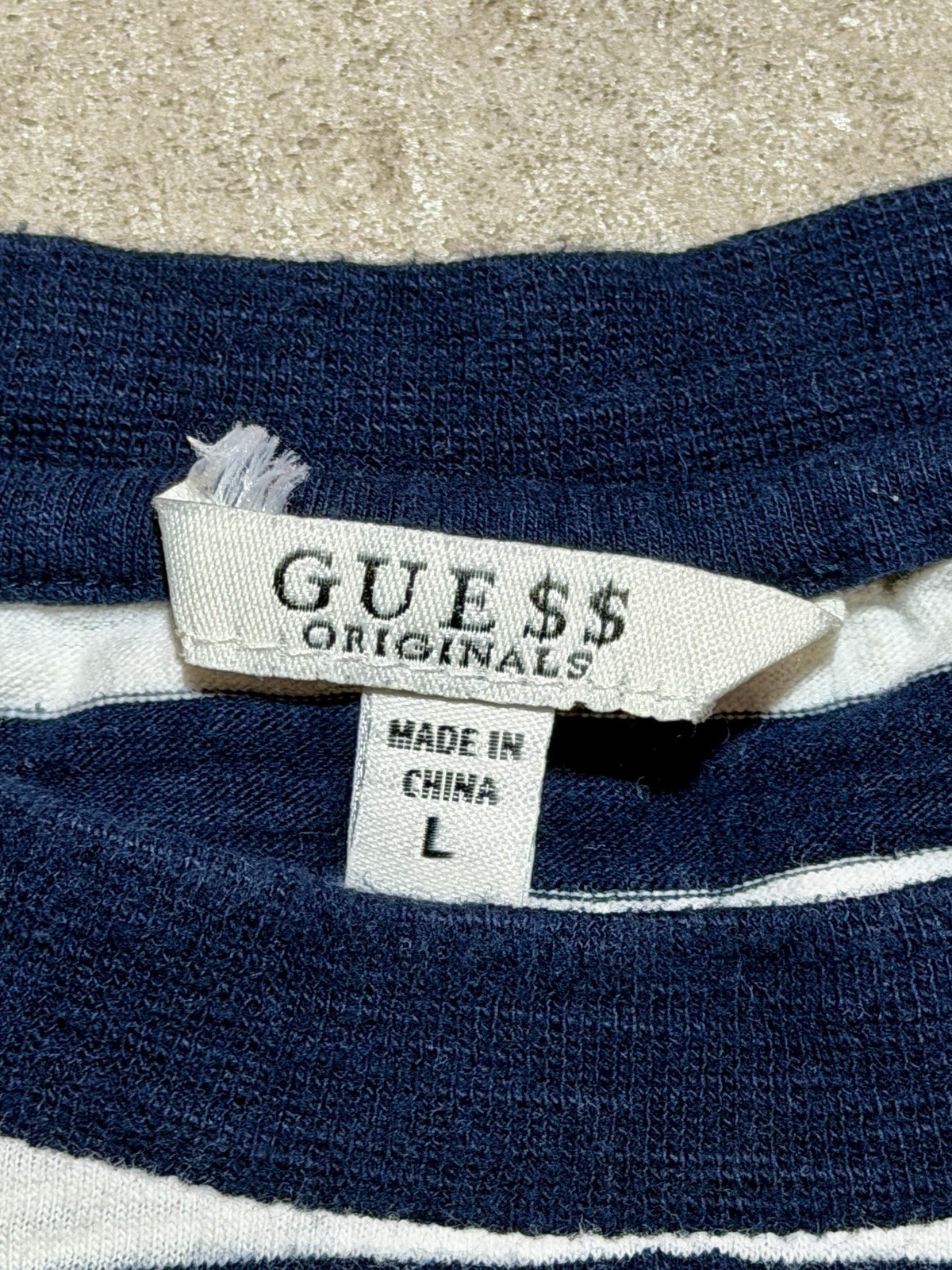 Guess Jeans x ASAP Rocky Striped Tee Shirt Size Large Navy White Rap Retro