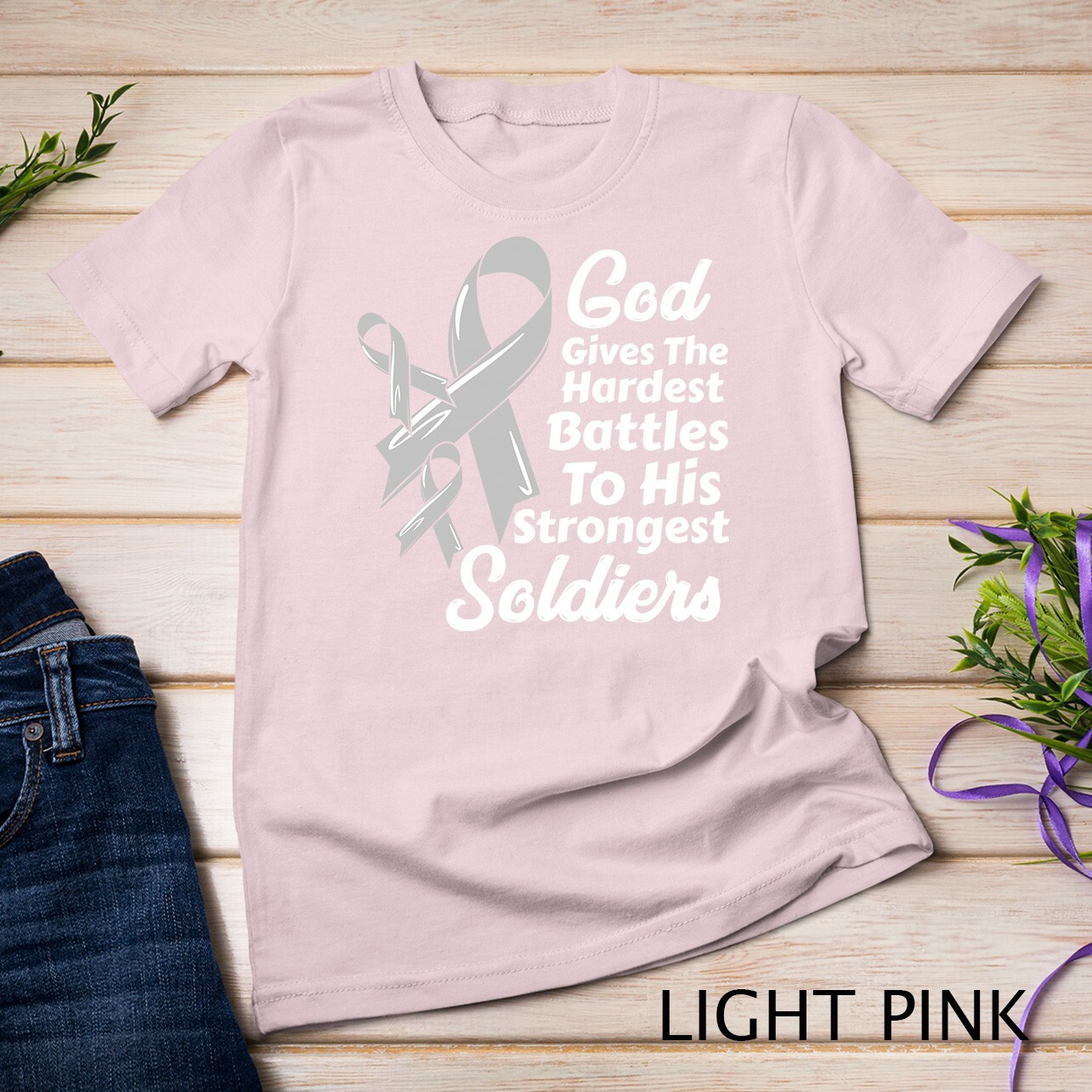 Brain Cancer Awareness Ribbon Fight Chemo Faith Soldiers God Unisex T-shirt