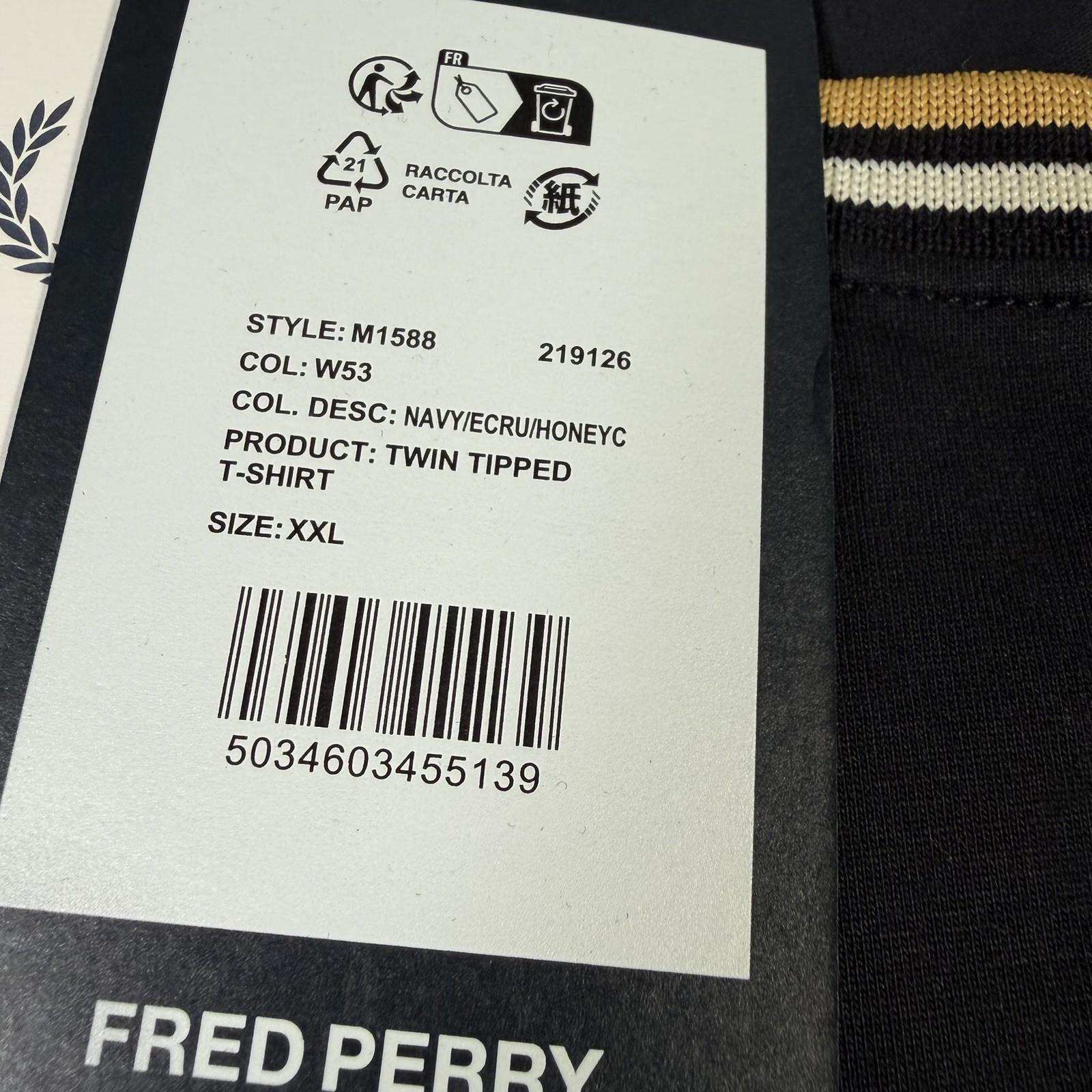 FRED PERRY Mens Navy Twin Tipped T Shirt SIZE 2XL XXL M1588 W53 BNWT Authentic