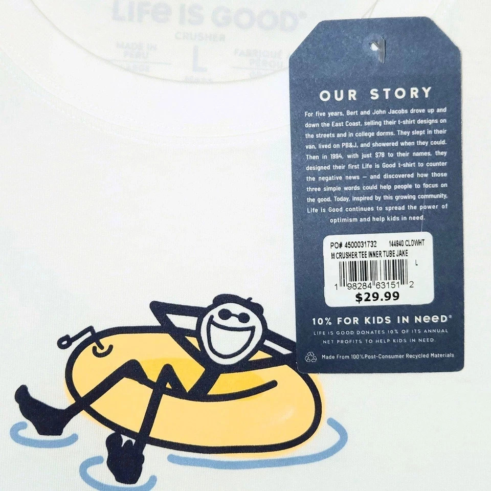 Life is Good Mens Crusher Tee White Inner Tube Jake Graphic T-Shirt-Choose Size