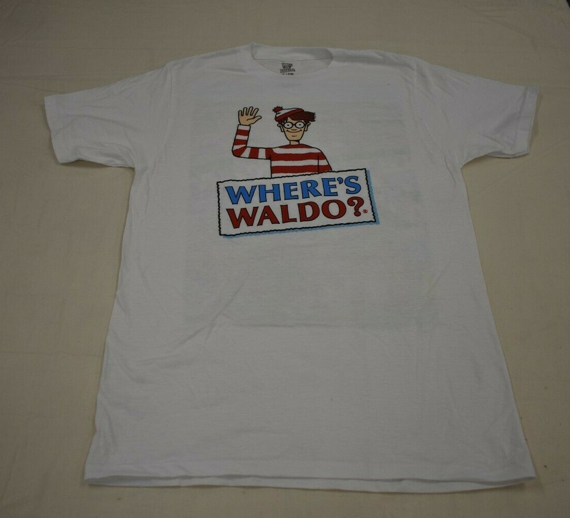 Where’s Waldo Mens 2-Sided White Tee Shirt New S, M, L, XL