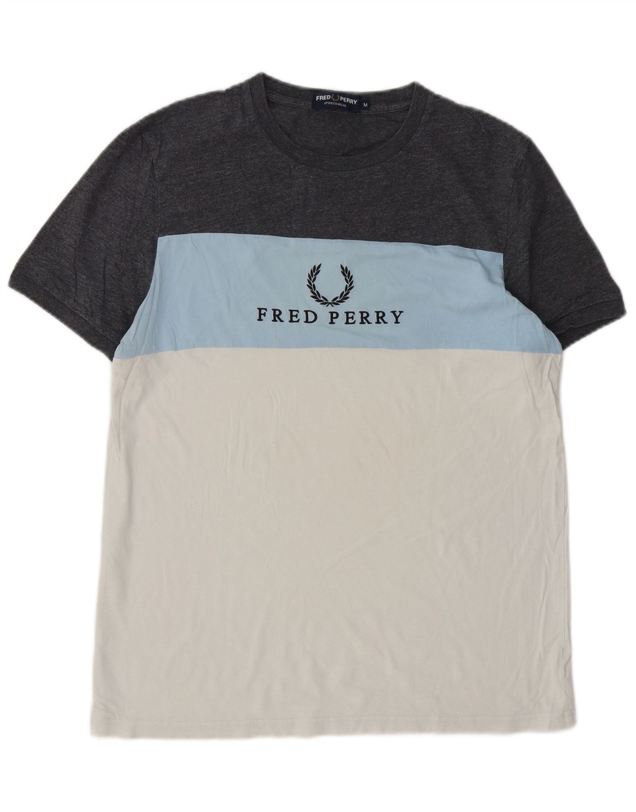 FRED PERRY Mens Graphic T-Shirt Top Medium White Colourblock DR28