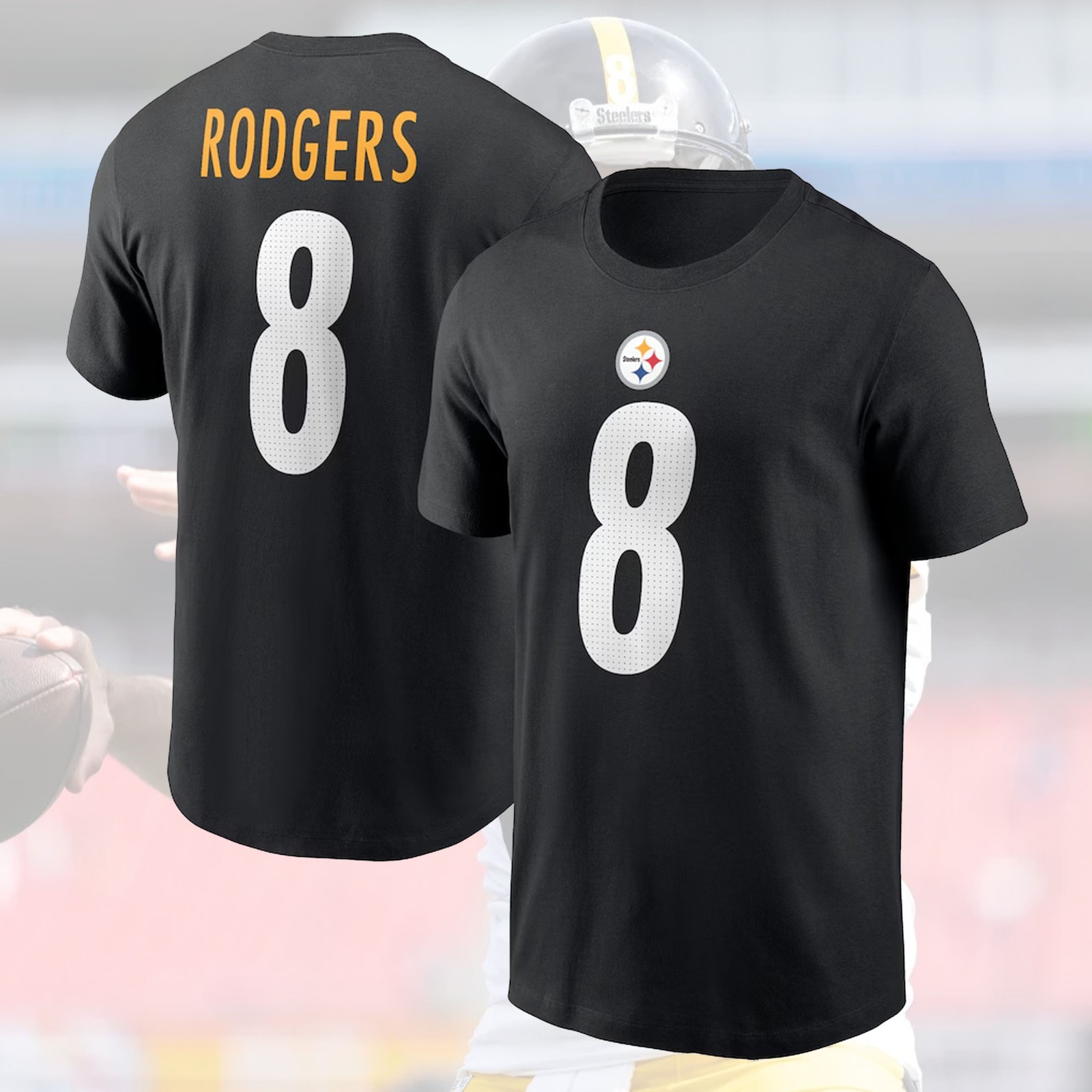 HOT SALE! Aaron Rodgers #8 Pittsburgh Steelers 2025 Name & Number For Fans