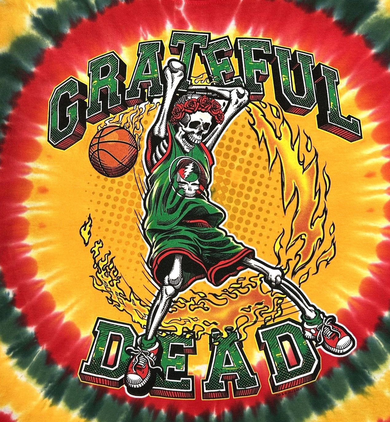 Grateful Dead Dunker Front/Back Graphic Grn/Red/Yellow Tie Dye T-Shirt Large New