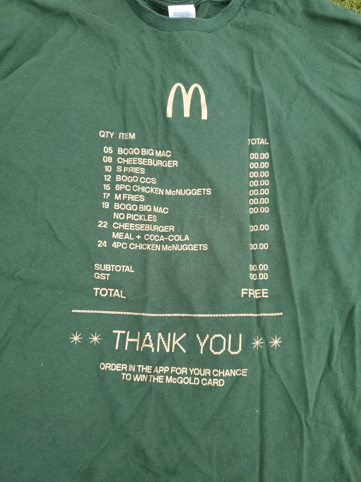 McDonald’s McGold Card Receipt Thank You Green Crew T-Shirt Men’s XL