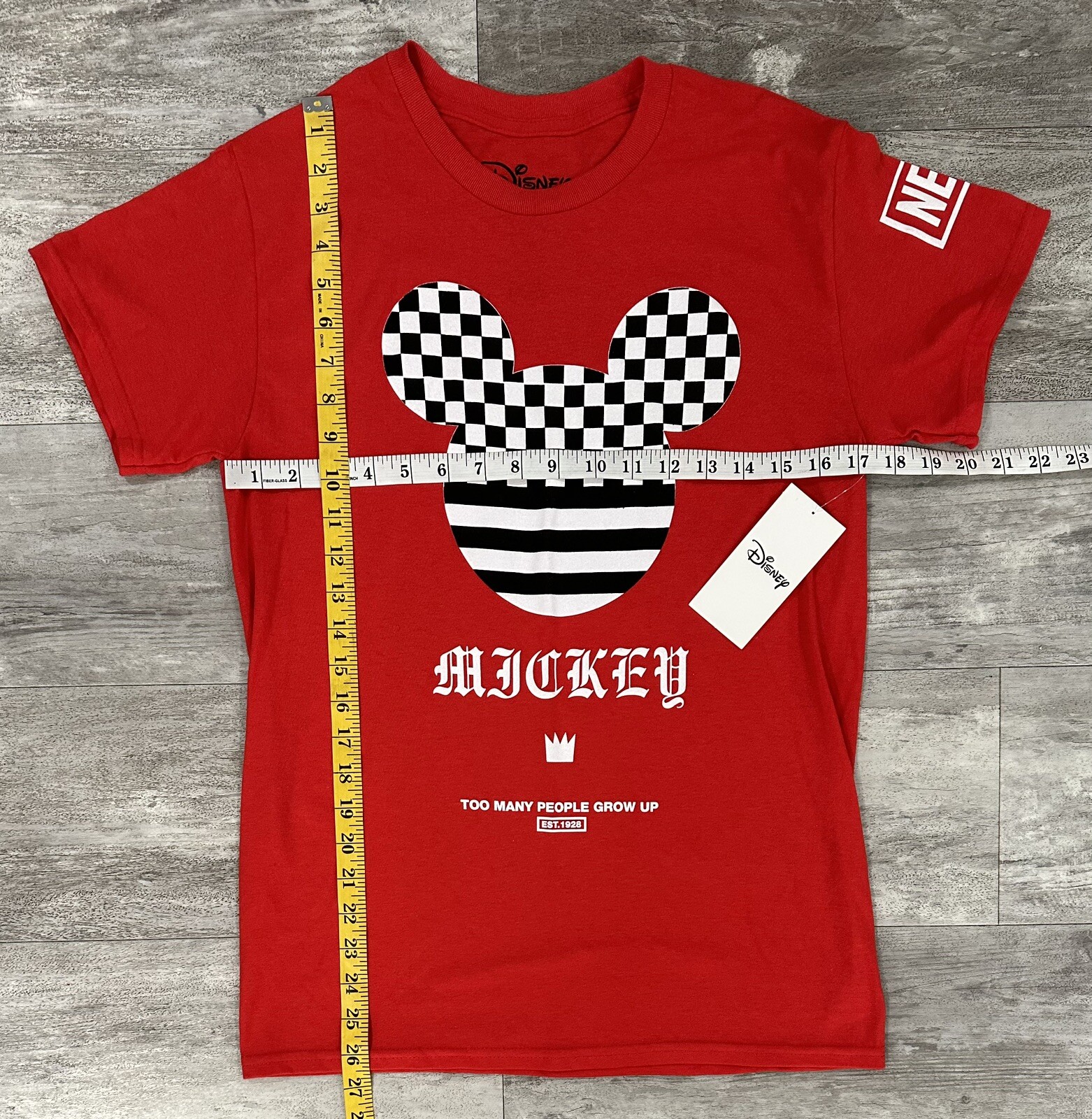 Disney Mens T-Shirt Red Logo Neff Mickey Too Many People Grow Up Size Small