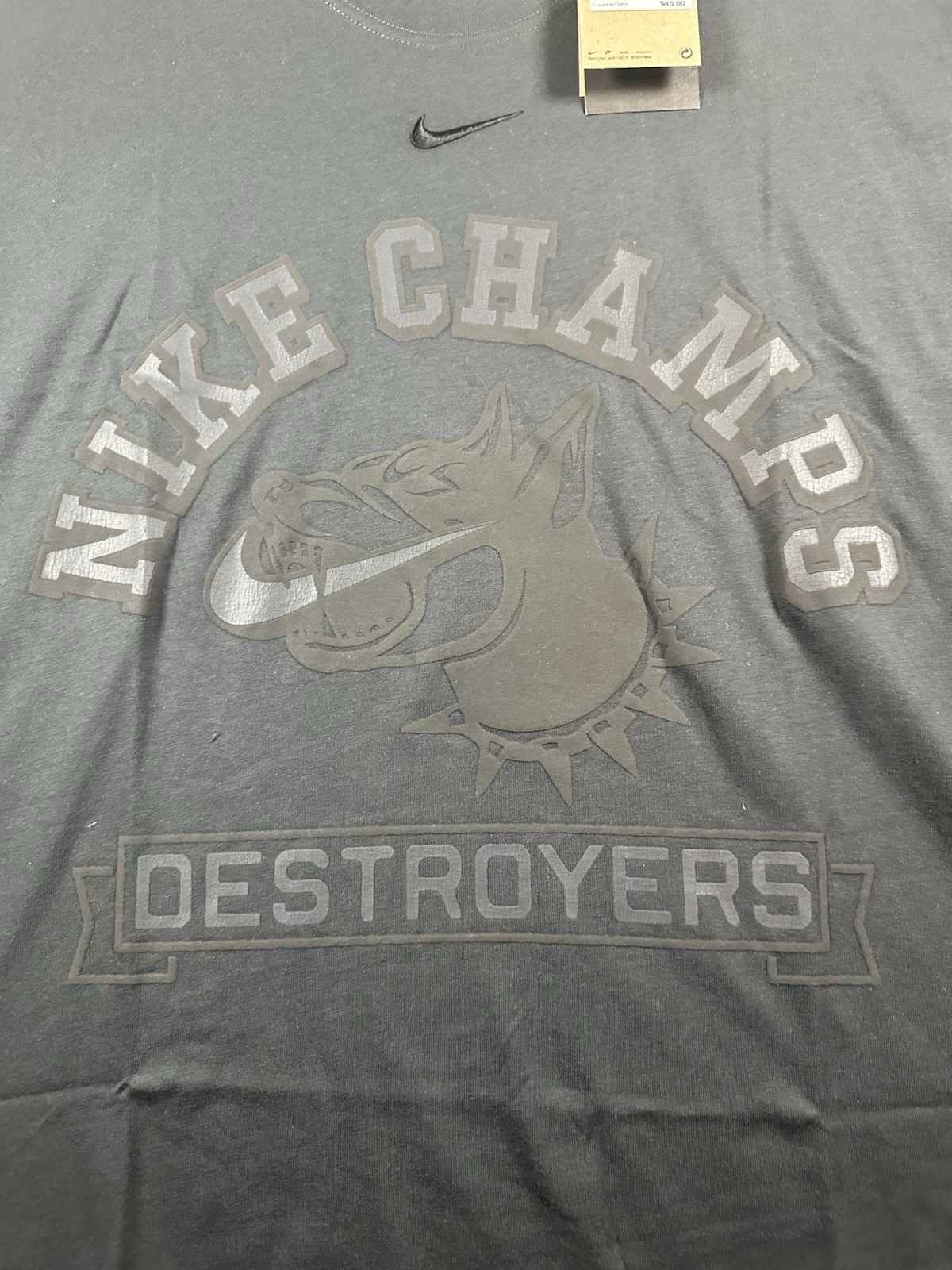 Nike T-Shirt Champs Destroyers Men XL Black Loose Fit Swoosh Cropped IH7618 New
