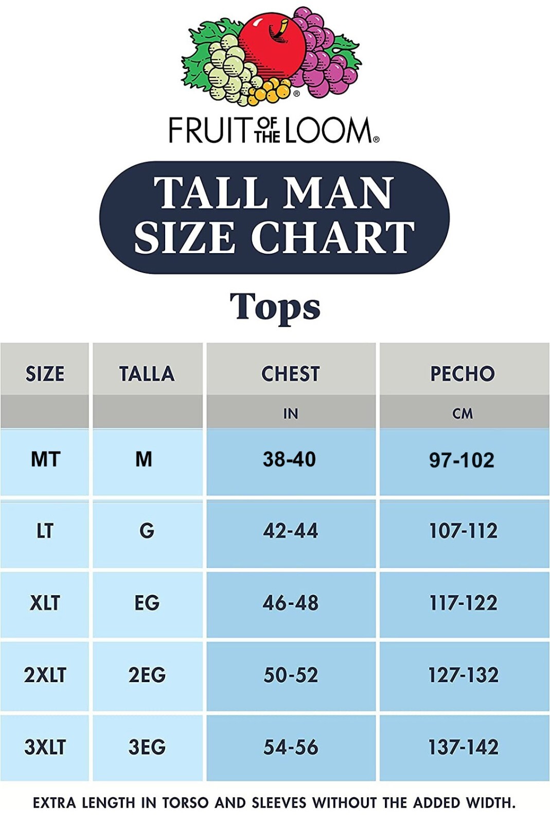 6 White Tall Man 2XT 50-52 Inch Crew Neck T-Shirts Fruit Of The Loom 127-132 CM