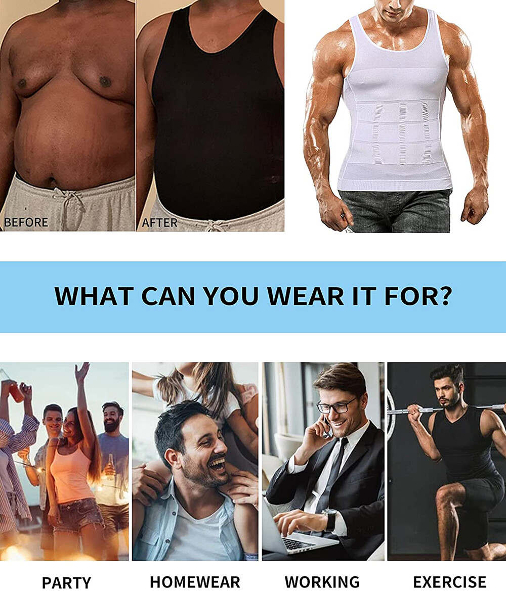 Men Slimming Body Shaper Abs Abdomen Compression Vest Workout Tank Tops Shirts