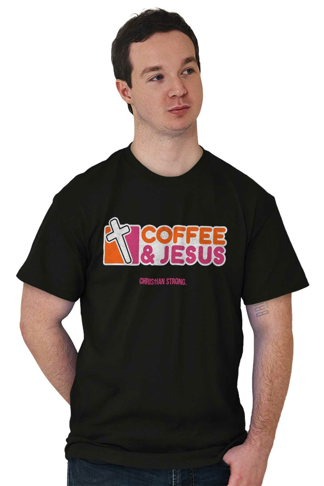 Coffee And Jesus Christ Religious Christian Adult Short Sleeve Crewneck Tee