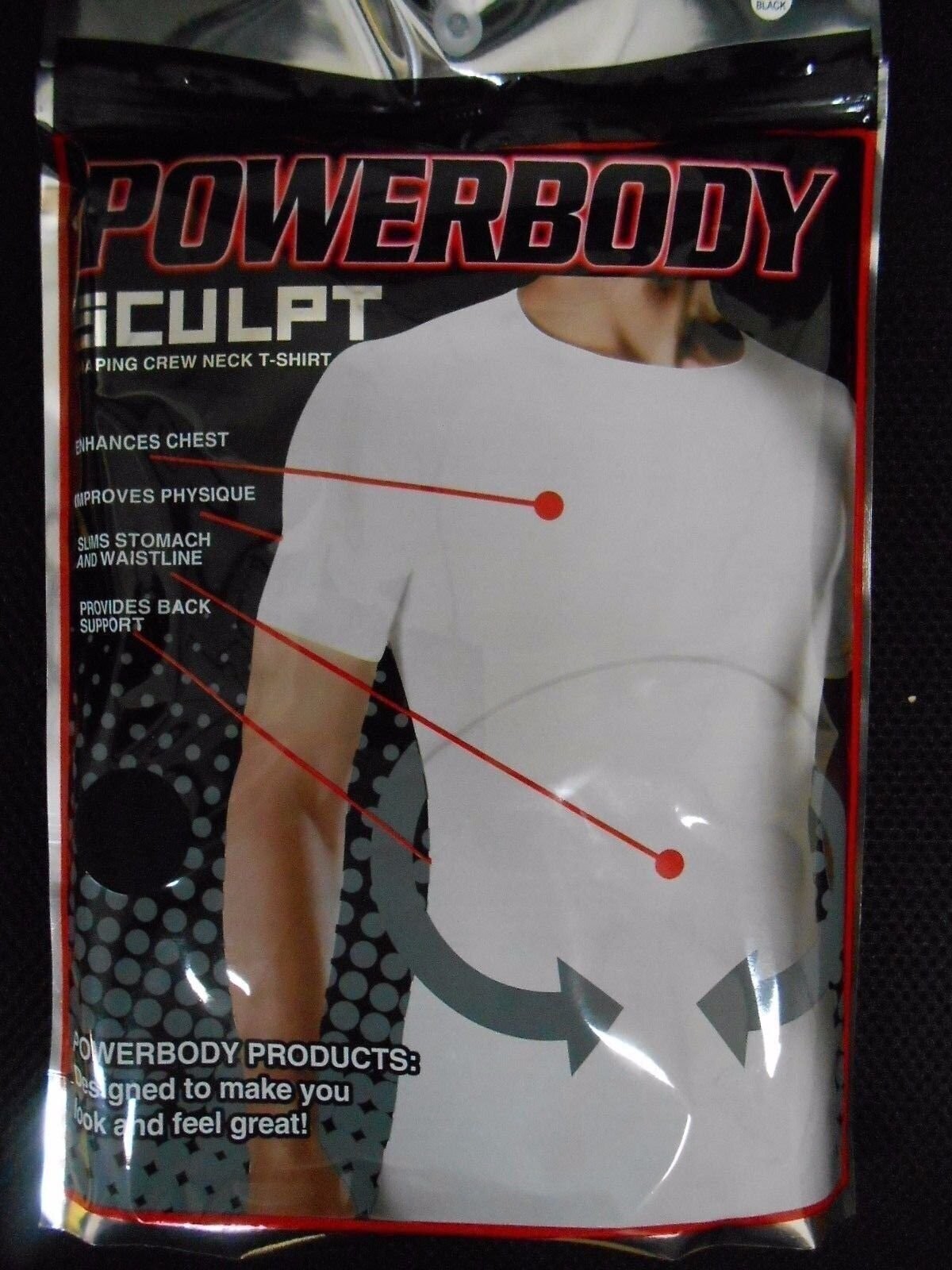 Powerbody Sculpt Men’s Shapewear Crew Neck T-Shirt Black Or White Sizes M-3XL