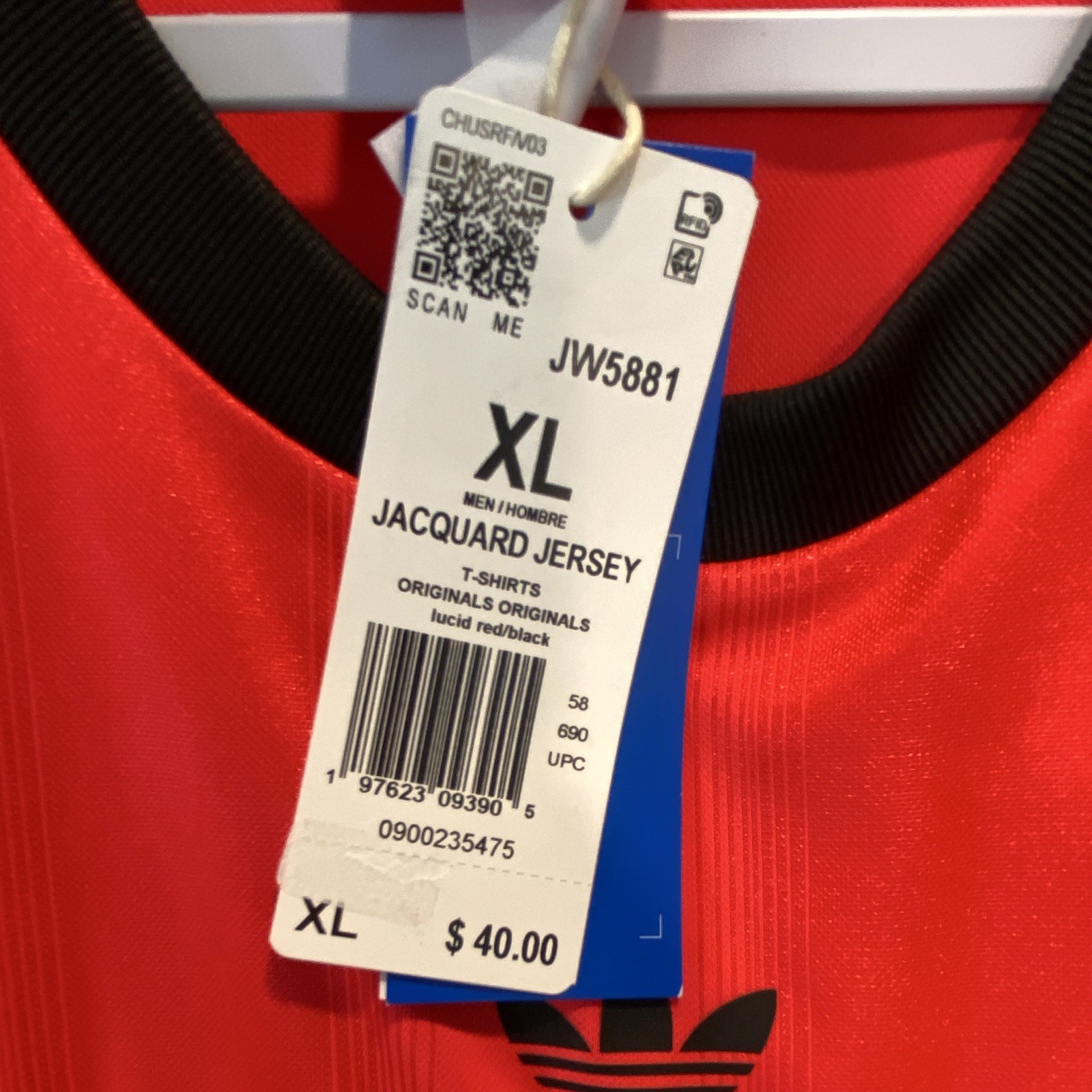 adidas Originals Jacquard Jersey Tee Red/Black Logo Crew Neck Men’s XL JW5881
