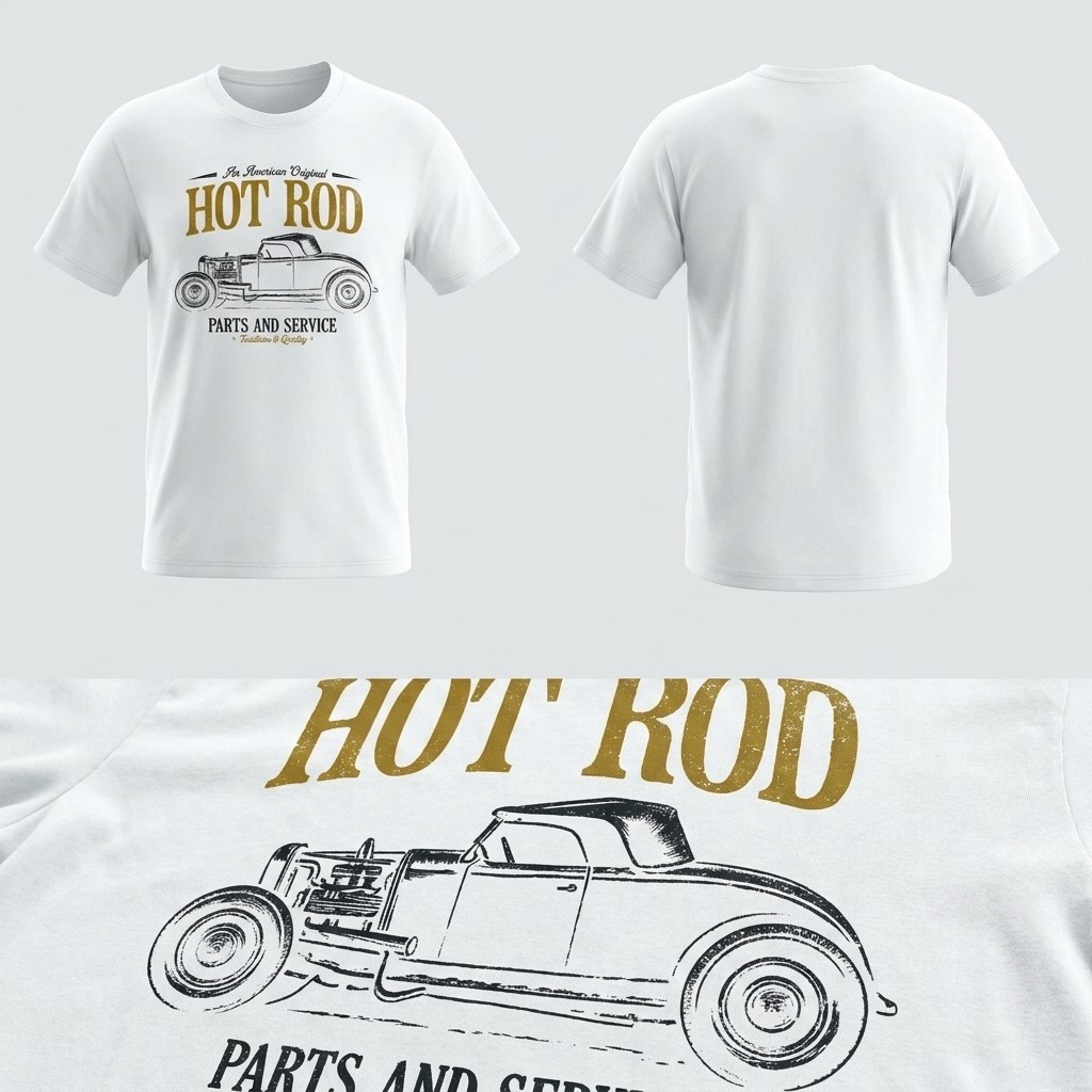 Vintage Hot Rod T Shirt Men Black Graphic Tee Retro American Classic Car Top Sz