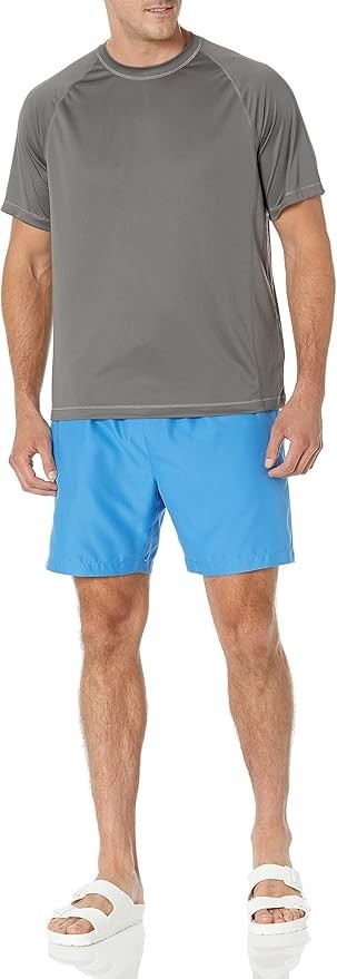 Amazon Essentials Men’s Slim-Fit Short-Sleeve Quick-Dry UPF 50 Swim Tee Gray XXL