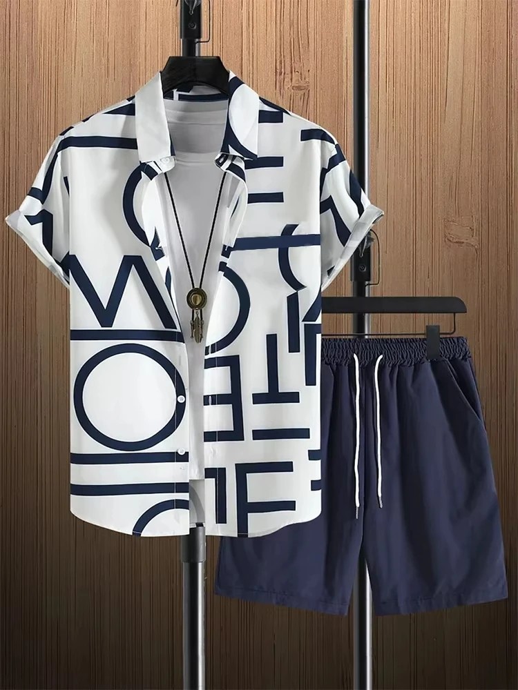 Men Summer Outfit 2-piece Set Short Sleeve T-shirt and Shorts Sweatsuit Set