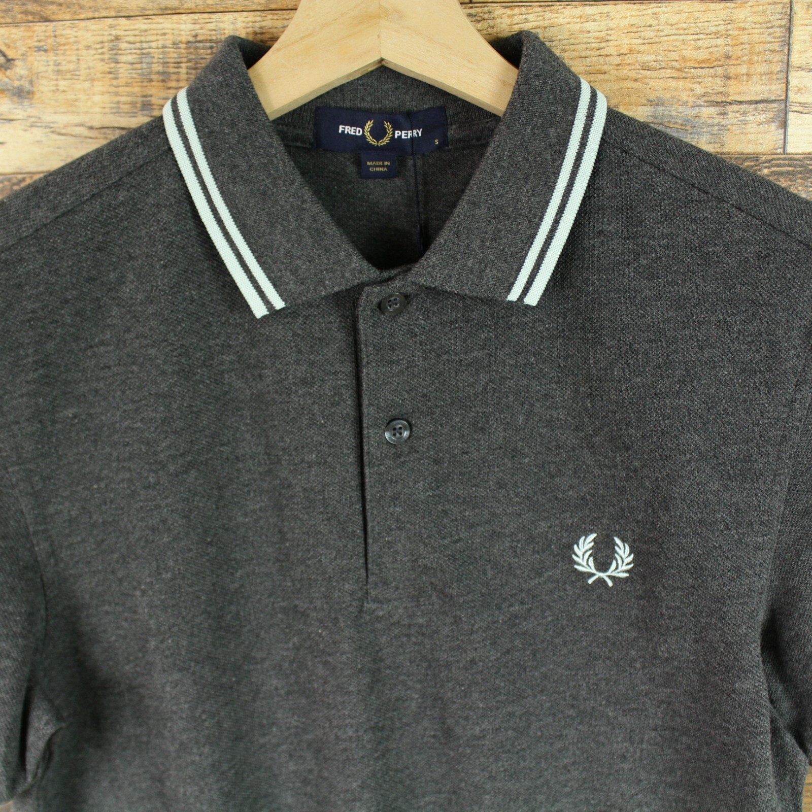 New Fred Perry Polo Shirt Mens Size S Gray Twin Tipped Cotton Short Sleeves