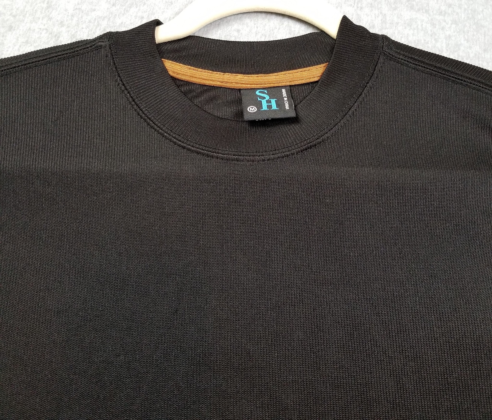 SH T Shirt Men’s Medium Solid Black Short Sleeve Crewneck Ribbed Stretch Smooth