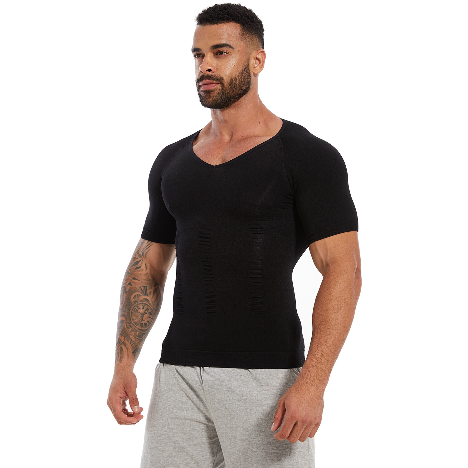 Men’s Compression Shirts V-Neck Workout Abs Abdomen Tummy Control Body Shaper