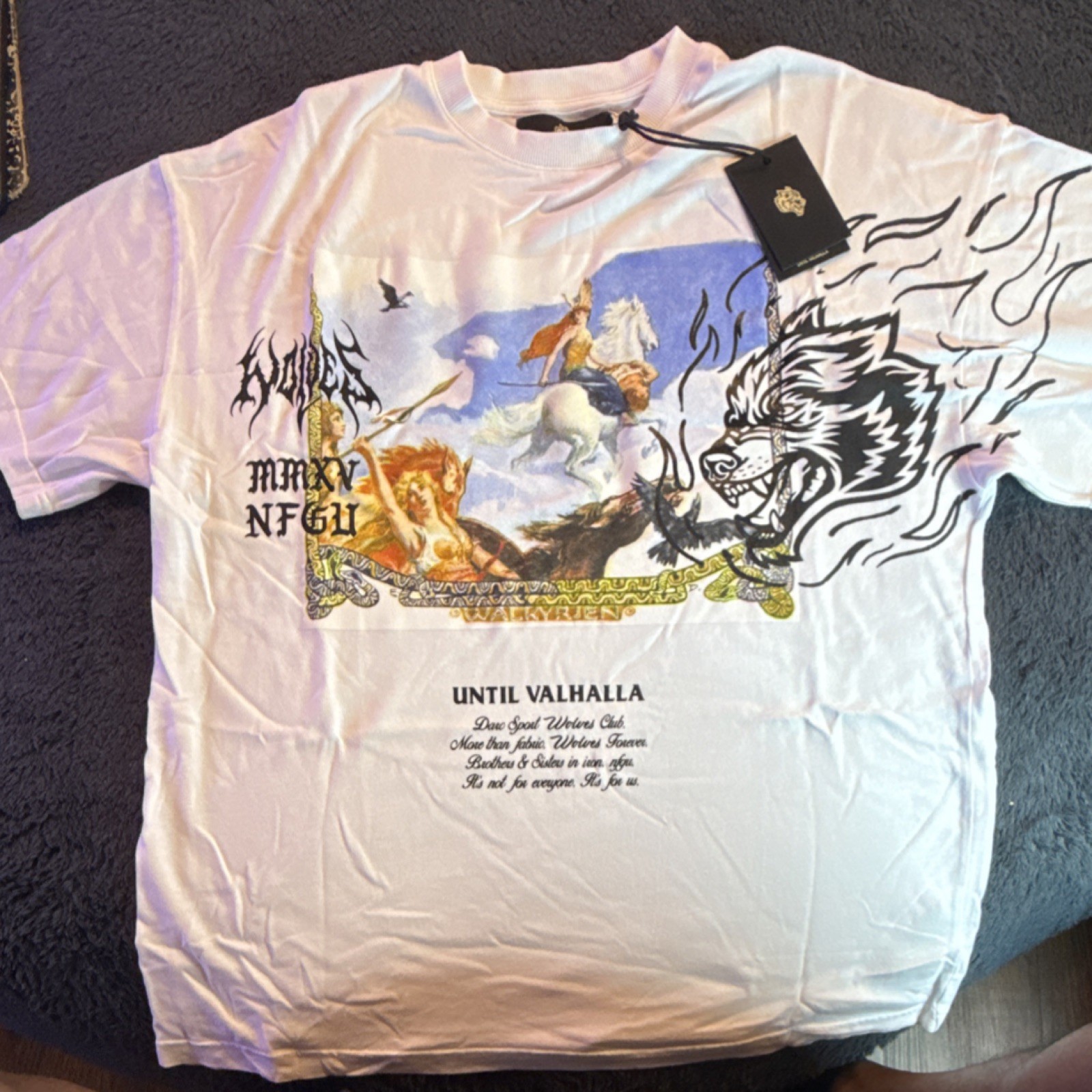 Wolves Until Our End Premium Men’s Graphic Valkyrie Wolf T-Shirt White Medium