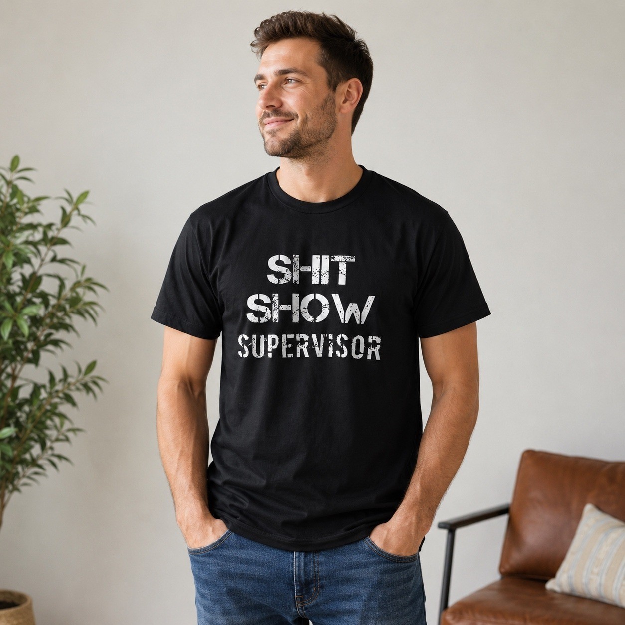 Sh!t Show Supervisor Graphic T-Shirt Black Funny Adult Novelty Tee Large Unisex
