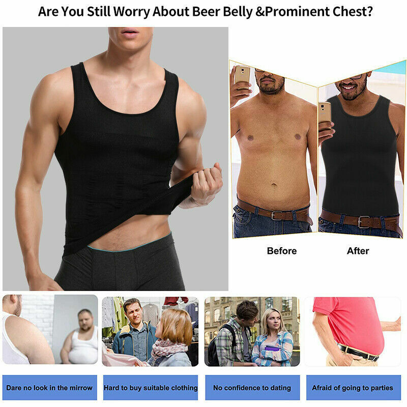 Men’s Chest Compression Shaping Vest Tummy Control Shirt Hide Gynecomastia Moobs