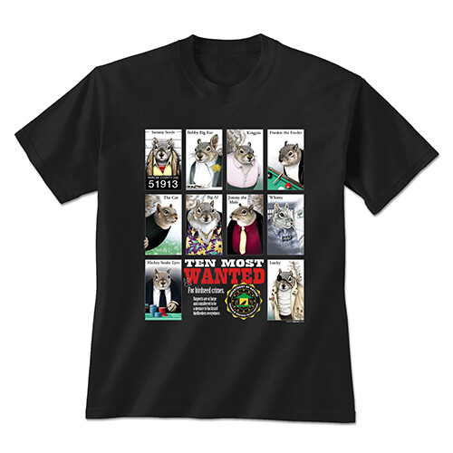 Most Wanted Squirrels T-shirt S M L XL XXL Squirrel Cotton Short Sleeve Black