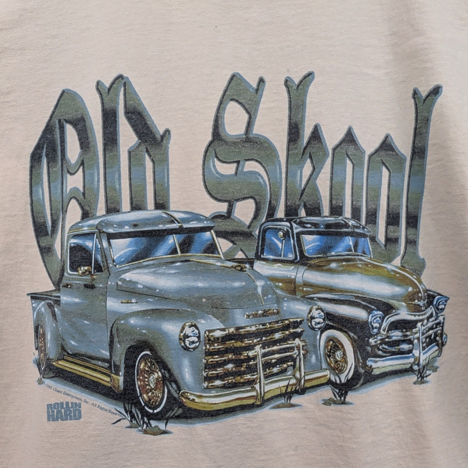 VTG T-Shirt Men L Tan Old Skool Lowrider Truck Rollin Hard Single Stitch USA 90s