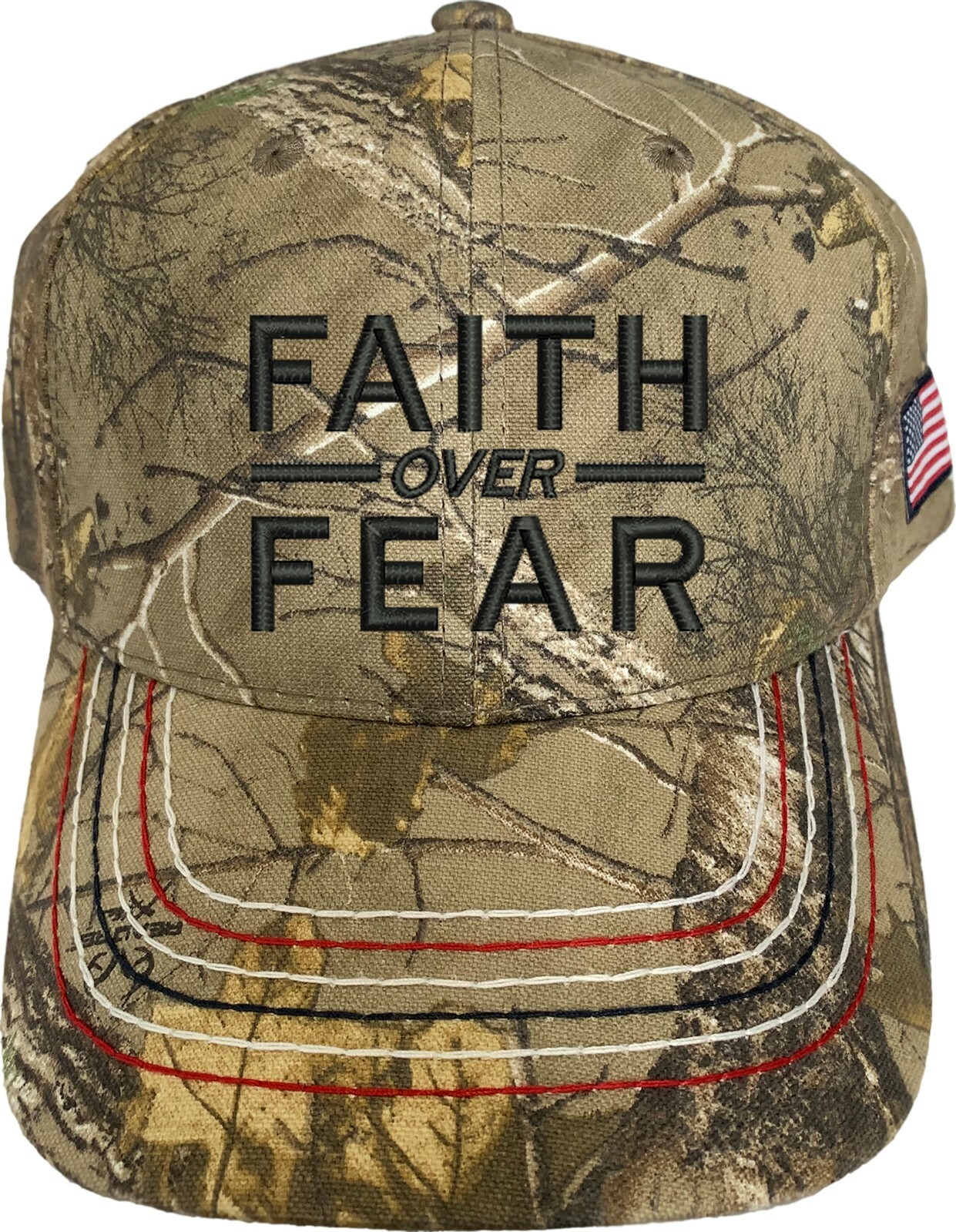 Faith Over Fear Embroidered Camo Structured Adjustable One Size Fits All Hat
