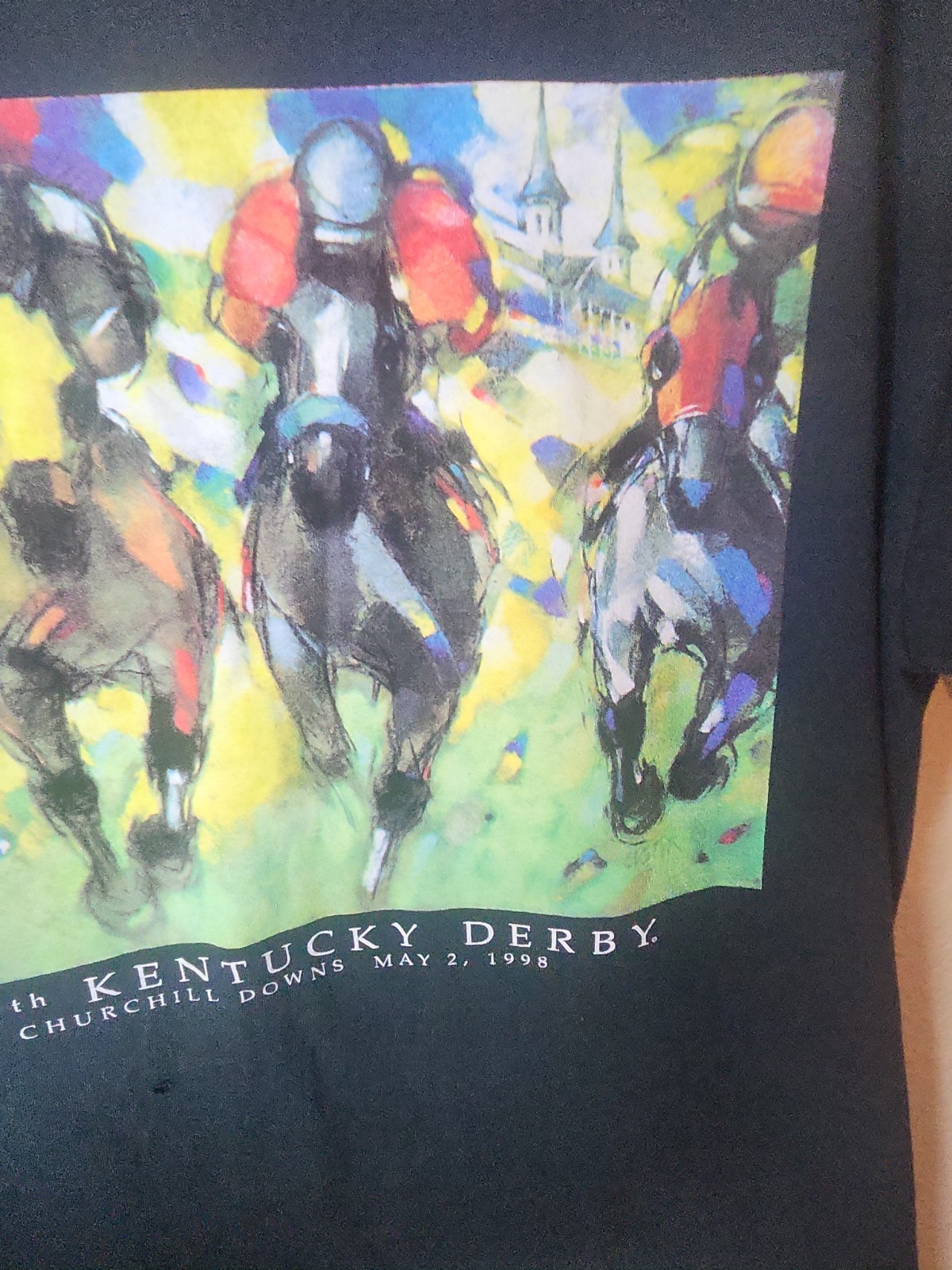 Vintage 1998 Kentucky Derby 124 Churchill Downs T Shirt Size LARGE 90s HAS HOLE