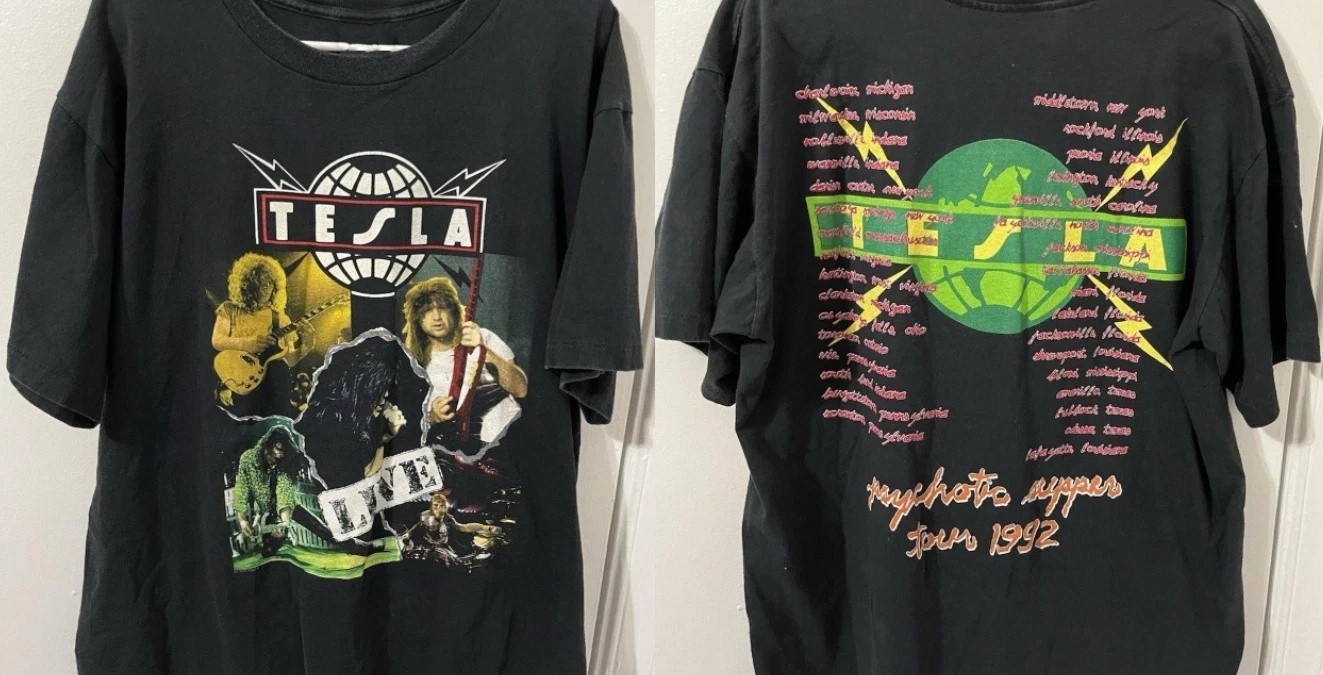 Early 90s Tesla Psychotic Supper Tour Rock Band T Shirt Graphic Tee S-5XL