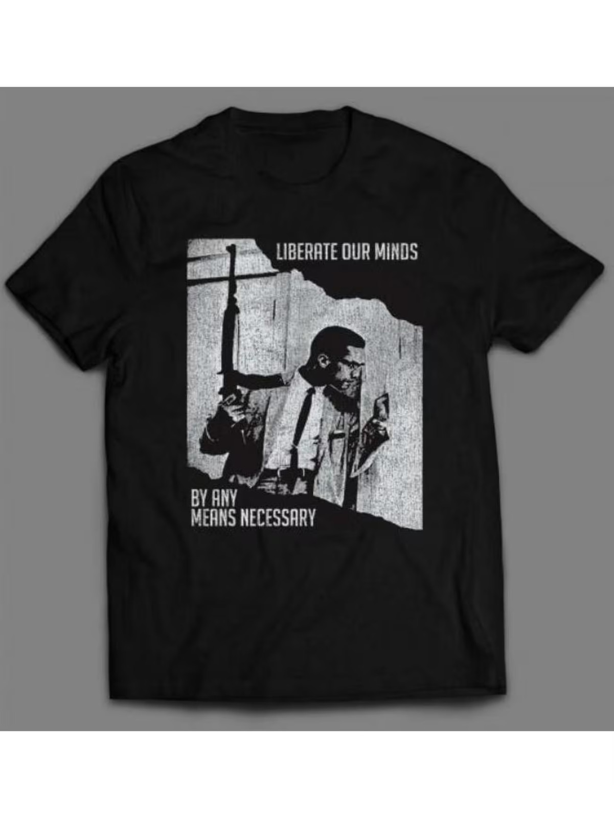 Mens Malcolm X Graphic T-Shirt – Liberate Our Minds Design, Black Cotton Crew Ne
