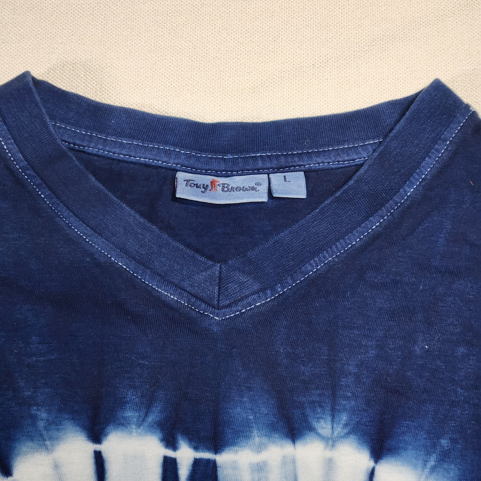Tie Dye Shirt, Tony Brown, Large, Blue, Front Back and Shoulder Graphics