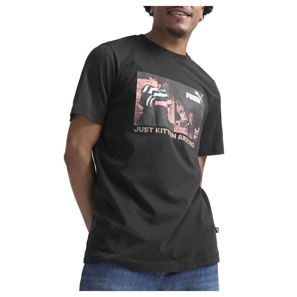 PUMA Kitten Graphic Crew Neck Short Sleeve T-Shirt Mens Black Casual Tops 684441