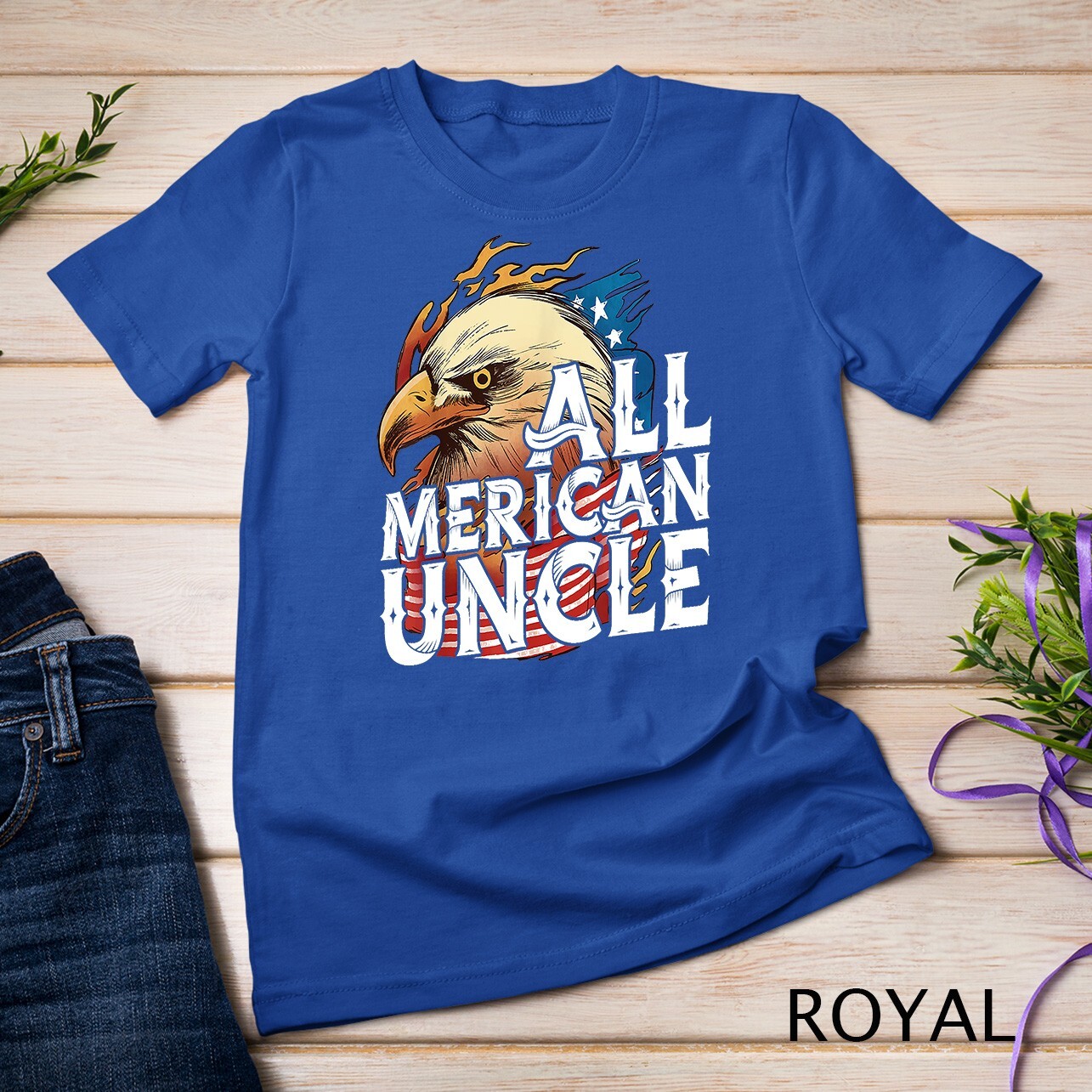 Mens All Merican Uncle 4th of July Day Eagle USA Flag American Unisex T-shirt