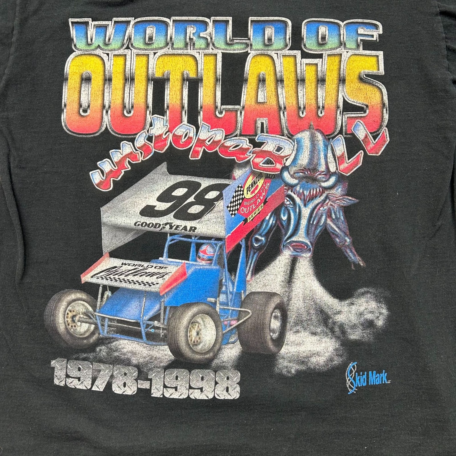 90s Vintage World Of Outlaws Graphic Tee Mens XL Dirt Track Sprint Racing Shirt