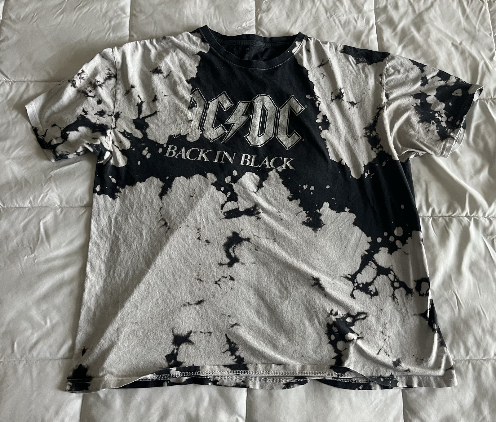 ACDC ACDC Back In Black Tie Dyed Black and White SS Cotton T Shirt Mens Size XXL