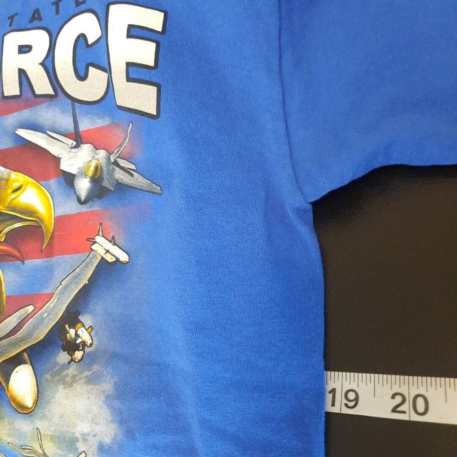 US Air Force Jets Defending Freedom T-Shirt Medium Blue Double Sided Bayside
