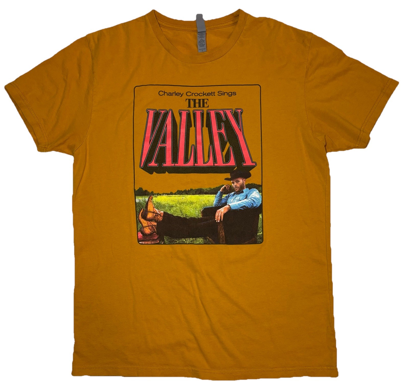 Charley Crockett Sings The Valley Mustard Yellow Tee Shirt Size L Country Rare