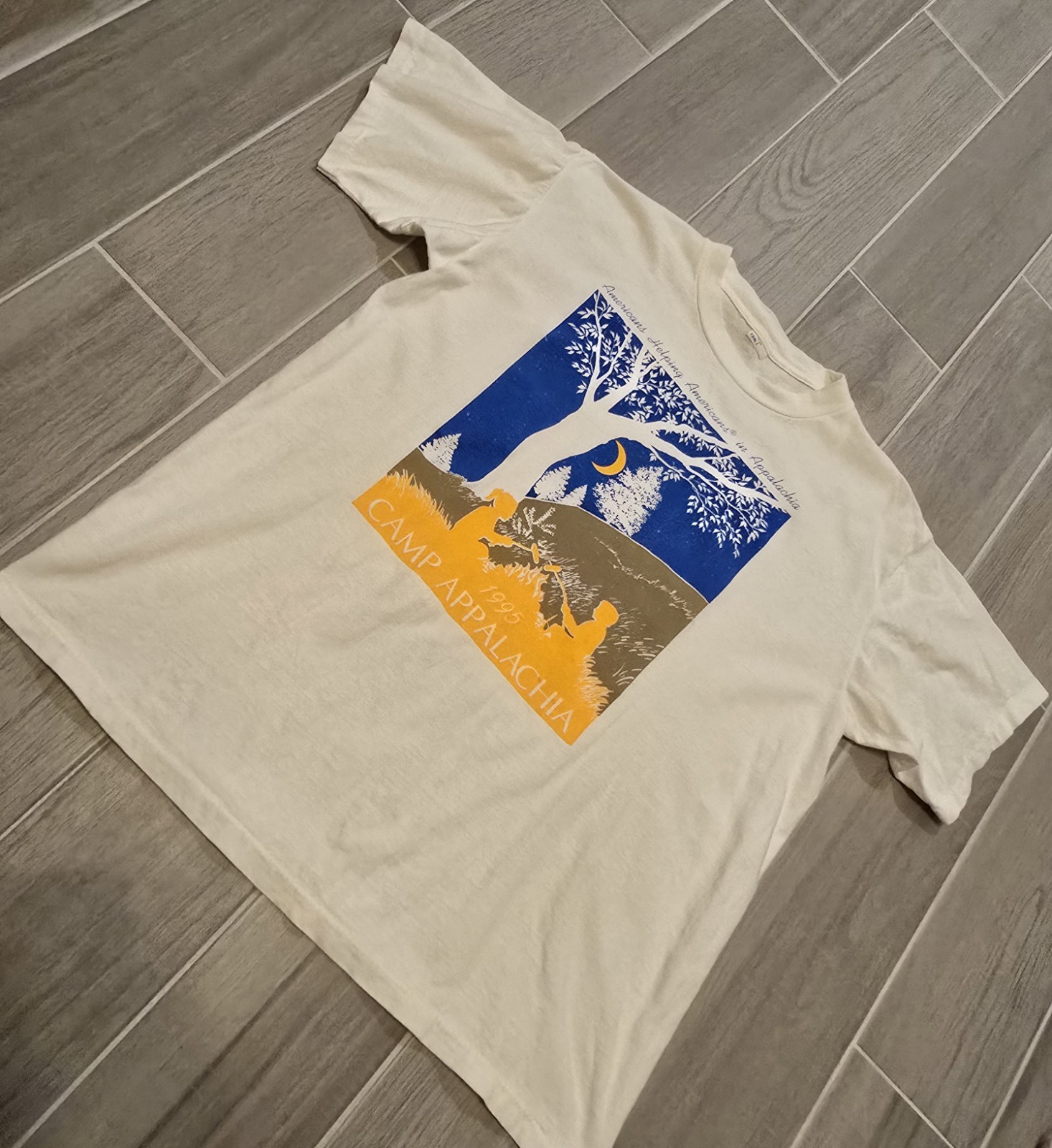 Vintage Single Stitch Shirt Camp Appalachia Mens XL Graphic White 90’s USA 1995