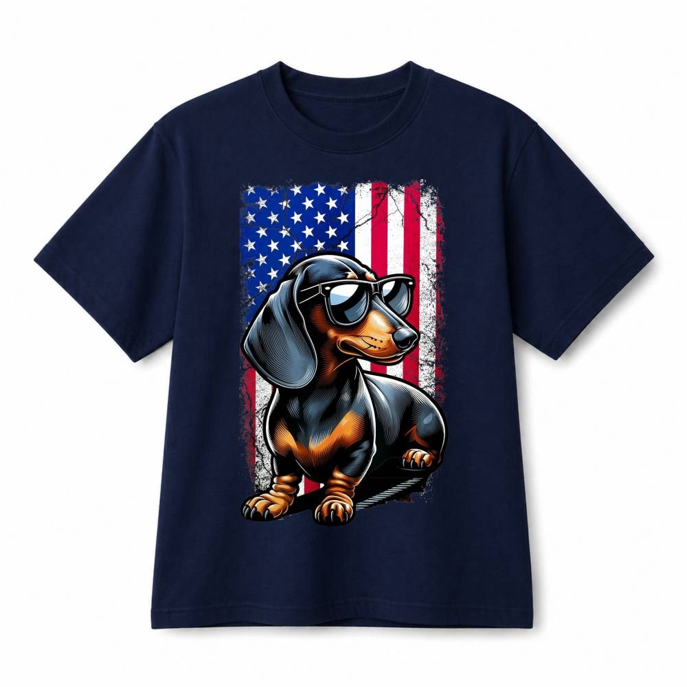 Cool Dachshund USA Distressed Flag Patriotic Graphic Cotton T-Shirt Unisex