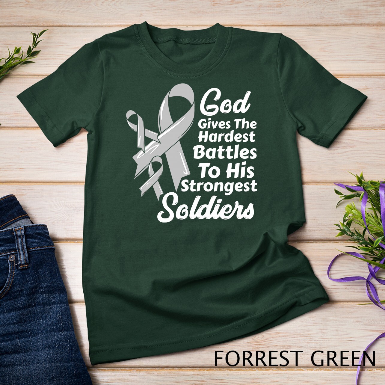 Brain Cancer Awareness Ribbon Fight Chemo Faith Soldiers God Unisex T-shirt