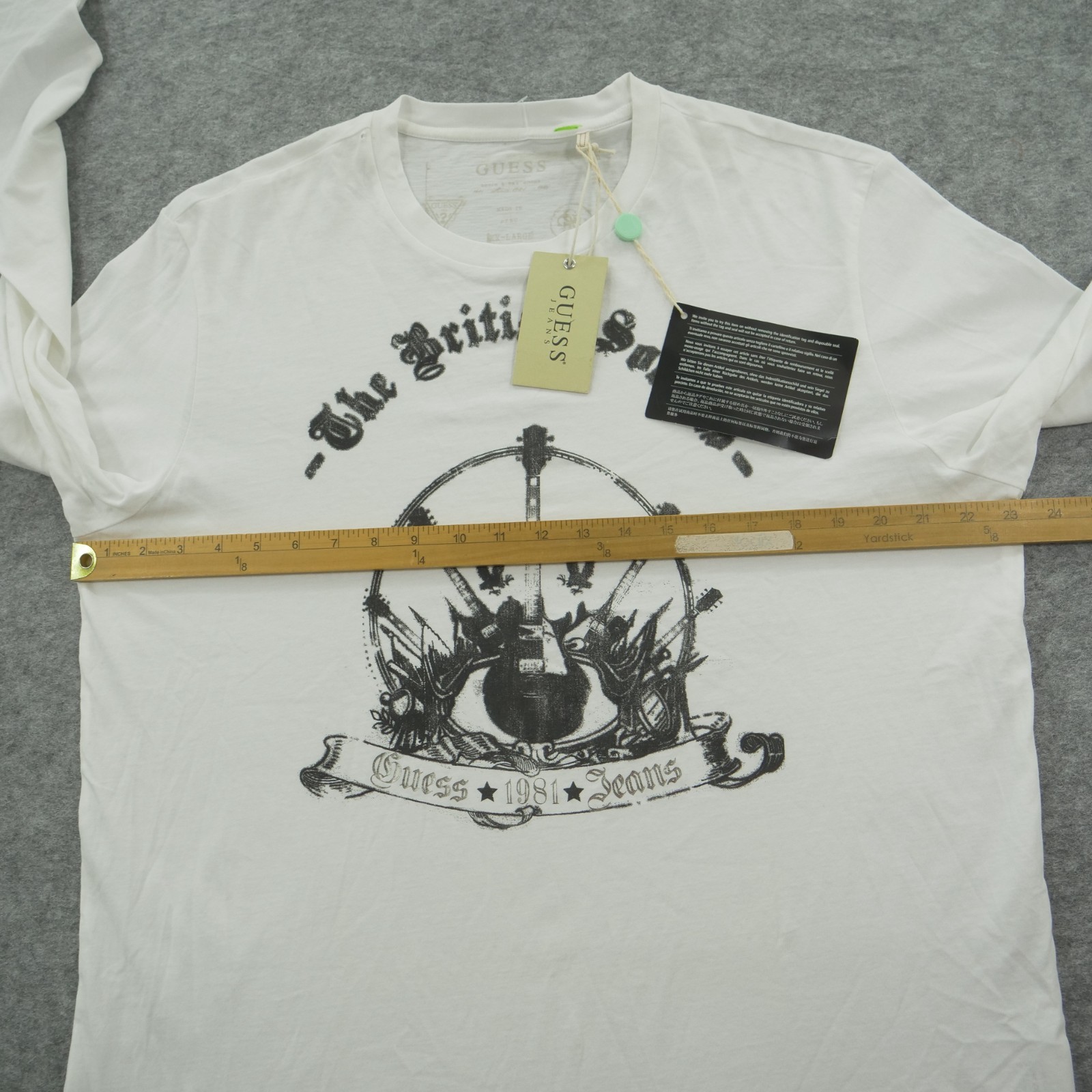 Guess Shirt Mens Extra LArge White Graphic Print Long Sleeve Crew Neck