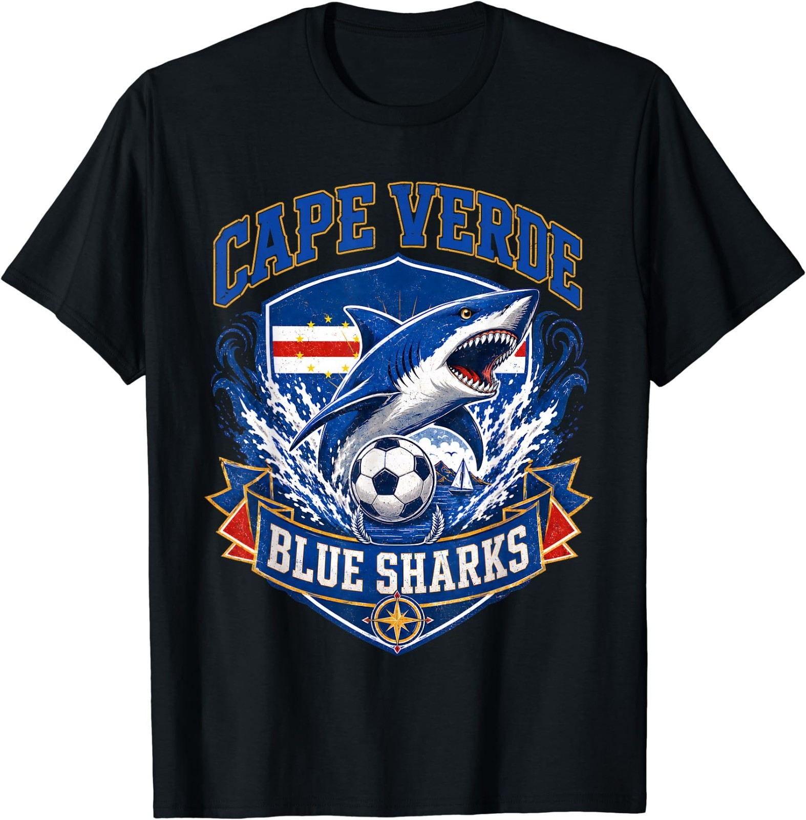 Cape Verde Flag Shark Cape Verdean Roots Cabo Verde Pride T-Shirt
