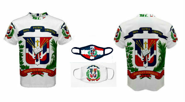 DOMINICAN REPUBLIC COAT OF ARMS FLAG MEN T-SHIRTS & FREE MASK CP BRAND
