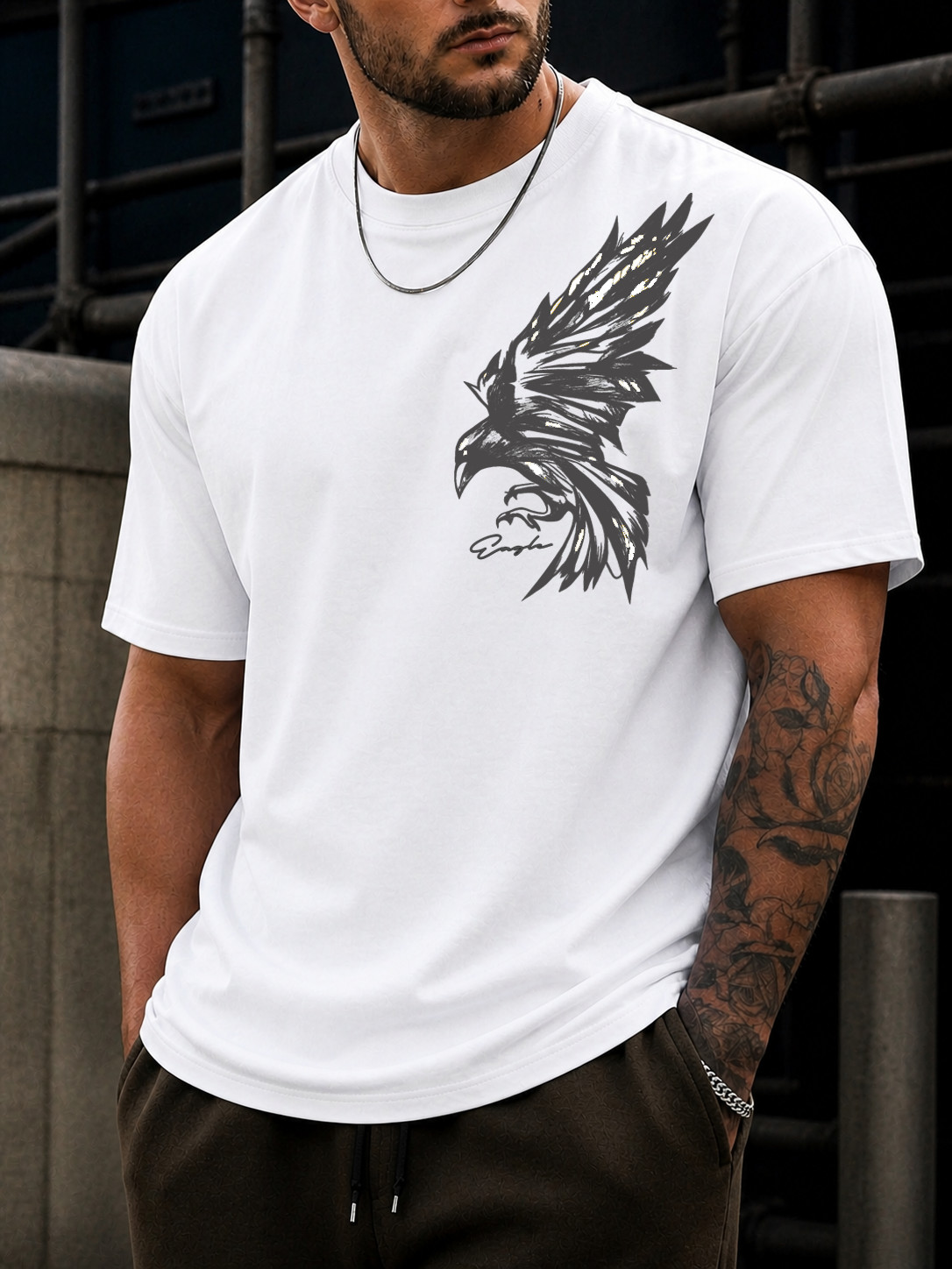 Men’s Eagle Cool Graphic T-Shirt Loose Fit Streetwear Summer Casual Cotton Tee