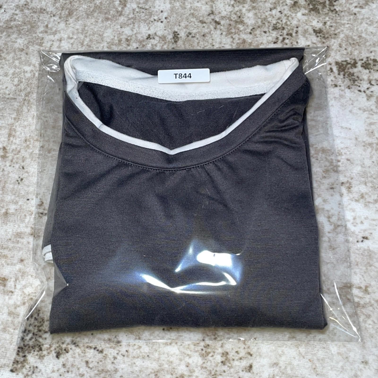 SHEIN Mens Dark Gray Contrast Trim T-Shirt White Collar & Cuffs Casual Sz L