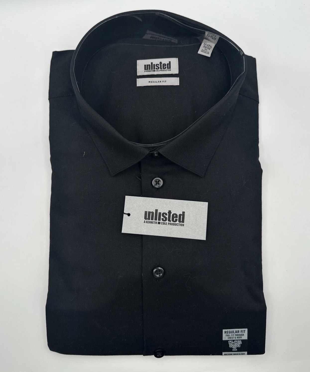 Kenneth Cole Unlisted Black Dress Shirt 17-17.5 32/33 XL New With Tags NWT