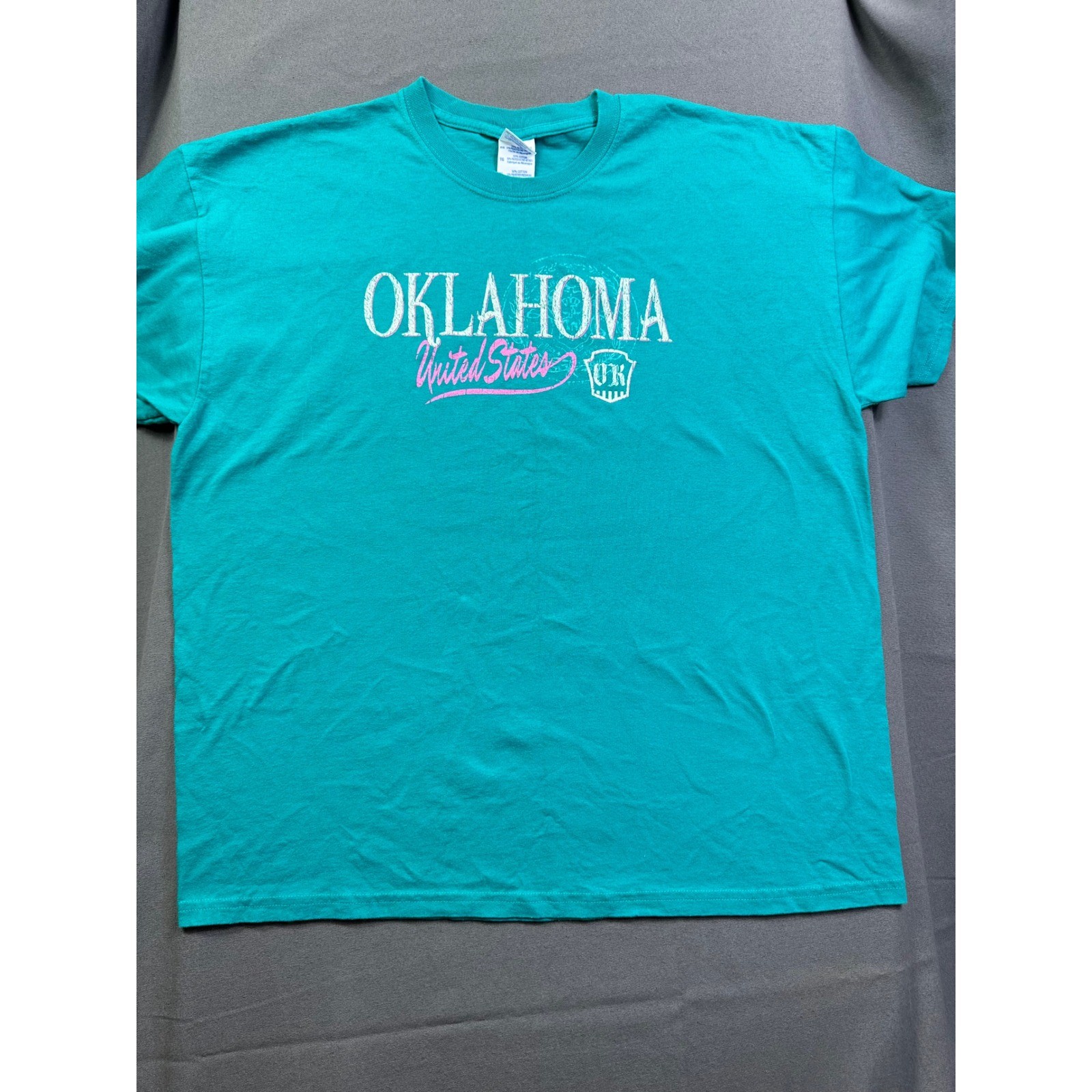 Gildan DryBlend Oklahoma United States Graphic T-Shirt Teal Green Mens XL