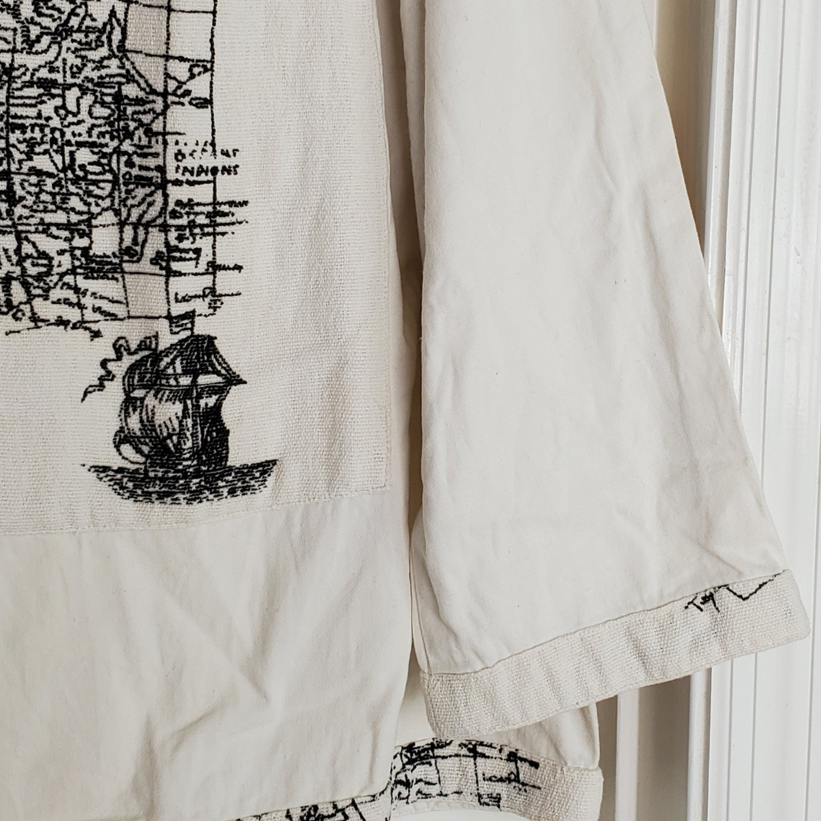 Ashro Africa AD 1590 Map Graphic Long Sleeve Cotton Top Cream Mens Medium