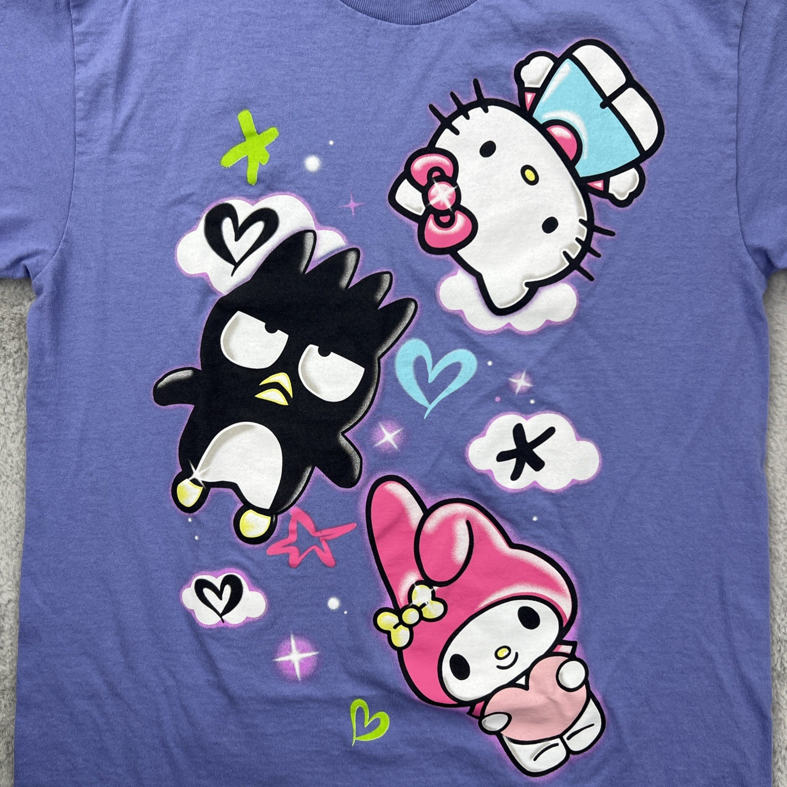 Hello Kitty Shirt Mens Medium Purple Anime Cartoon AOP Double Sided Art Sanrio